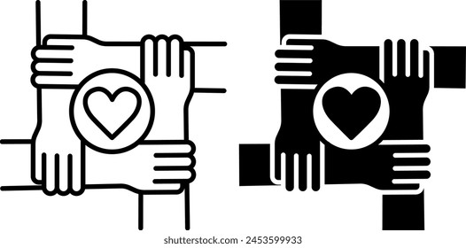 Sense of Belonging Icons. Black and White Vector Social Cohesion Icons. Micro-community, Common Purpose, Interpersonal Relationships. Wellness Concept