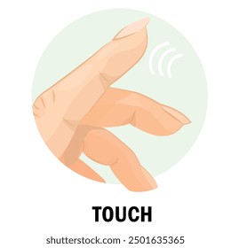 Sense organ touch cartoon female finger with nail education science poster vector flat illustration. Human perception of environment skin limb hand body sensations feelings organism control