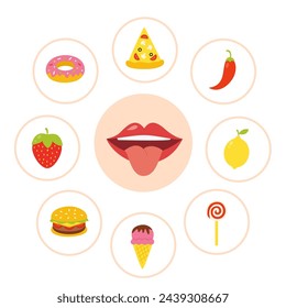 Sense organs poster. Vector illustration. Sense of taste.