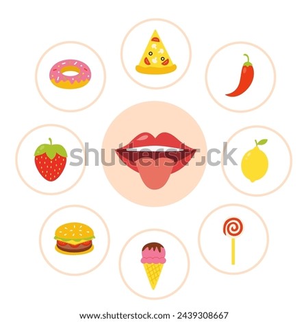Sense organs poster. Vector illustration. Sense of taste.