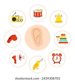 Sense organs, vector illustration. Sense of hearing.