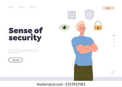 Sense of security concept for online service landing page template offering innovative technology