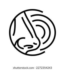 vector de icono de la línea de olfato de sentido. señal de olfato de sentido. símbolo de contorno aislado ilustración negra