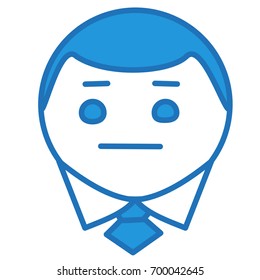 senseless businessman emoticon with neutral face in a business uniform with tie and white collar shirt, simplistic facial expression vector illustration, circle or ball shaped cartoon character