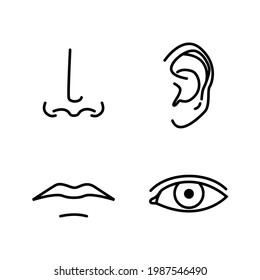 Senses of Head, Nose, Ear, Lips, And Eye Outline Vector Set