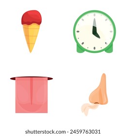 Senses icons set cartoon vector. Human perception element. Taste and smell