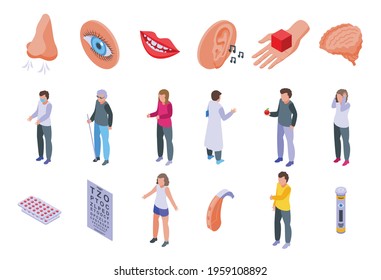 Senses icons set. Isometric set of senses vector icons for web design isolated on white background