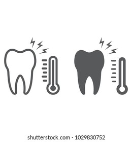 Sensetive tooth line and glyph icon, stomatology and dental, sick tooth sign vector graphics, a linear pattern on a white background, eps 10.