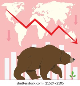 Sensex down, stock market down bear market vector illustration concept, bearish graph, inflation graph vector. graphic design concept of stock market trend. line stroke weight editable