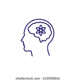 Sensible mind line icon. Head, brain, man, atom. Intelligence concept. Can be used for topics like business, science, mental activity