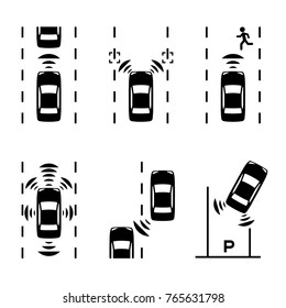 Sensing system of vehicle icon set. Autonomous car.