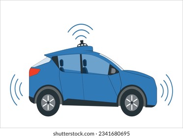 Sensing system and wireless communication network of vehicle. Autonomous car. Driverless car. Self driving vehicle. Autonomous smart car scans the road operates the machine automatically stop. 2244