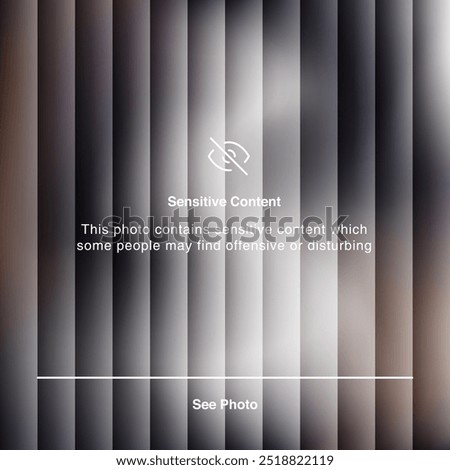 Sensitive content blurred screen social media post template. Family friendly interface mode to hide disturbing, violent, and sexual photo.