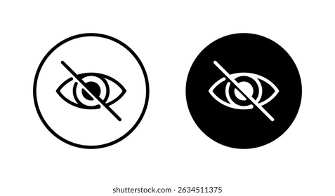 Sensitive content, censored icon on black circle. Hidden eye sign symbol