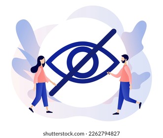 Sensible Inhaltskonzepte. Das Auge kreuzte das Schild. Explizite Inhalte in sozialen Medien, Websites, Fotos, Bildern und Videos. Ansicht ausblenden Moderner, flacher Cartoon-Stil. Vektorgrafik auf weißem Hintergrund