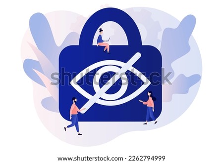 Sensitive content concept. Lock with crossed eye sign. Explicit content in social media, website, photos, pictures and video. Hide view. Modern flat cartoon style. Vector illustration 