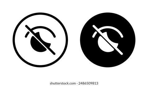 Sensitive content, cross eye icon on black circle. Social media post hide sign symbol