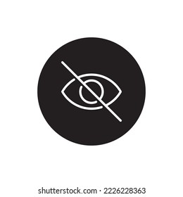 Sensitive content, crossed out eye icon vector isolated on circle background