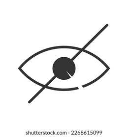 Symbol für sensible Inhalte. Auge durchkreuzt. Restriktives Zeichen, um Foto oder Video mit Szenen der Gewalt oder Nacktheit einzeln auf weißem Hintergrund zu verbergen. Zensur-Konzept. Vektorgrafik