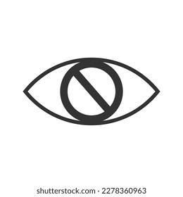 Symbol für sensible Inhalte. Auge mit durchgestrichenem Schüler einzeln auf weißem Hintergrund. Warnung, um Bild oder Video mit Szenen der Gewalt oder Nacktheit zu verbergen. Zensur-Konzept. Vektorgrafik