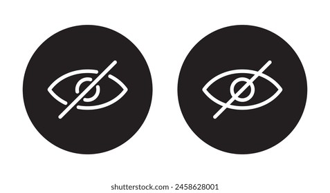 Sensitive content icon on black circle. Crossed eye, hide post concept