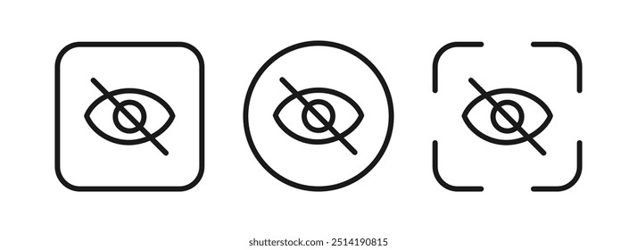 Logotipo de contenido sensible. El ojo cruzó la línea. Signo de vista ciega. Vector.