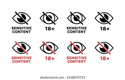Sensitive content set icons. Flat and silhouette style. Vector icons.