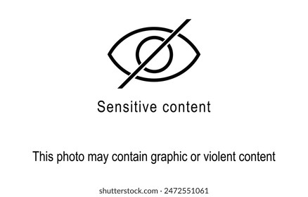 Sensitive Content-Zeichen isoliert, Sensitive Content-Symbol-Vektorillustration, Augensymbol durchgestrichen.