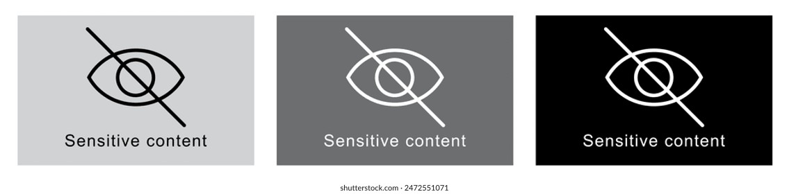 Sensitive Content-Zeichen isoliert, Sensitive Content-Symbol-Vektorillustration, Augensymbol durchgestrichen.