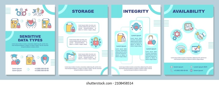 Sensitive data examples mint brochure template. Safe identity. Booklet print design with linear icons. Vector layouts for presentation, annual reports, ads. Arial-Black, Myriad Pro-Regular fonts used