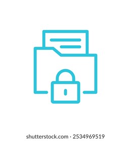 Icono de datos confidenciales con carpeta y documento bloqueados. Aislado en el fondo blanco
