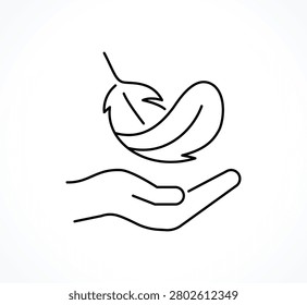 Sensitive Icon Lightweight Feather on Hand Editable Line Icon