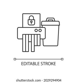 Sensitive Information Disposal Linear Icon. Confidential Waste. Accidental Disclosure Prevention. Thin Line Customizable Illustration. Contour Symbol. Vector Isolated Outline Drawing. Editable Stroke