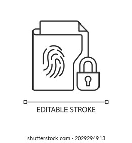 Sensitive information protection linear icon. Prevent unauthorized access. Cybersecurity measure. Thin line customizable illustration. Contour symbol. Vector isolated outline drawing. Editable stroke