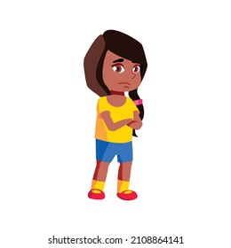 sensitive little girl with crossed arms in kindergarten cartoon vector. sensitive little girl with crossed arms in kindergarten character. isolated flat cartoon illustration