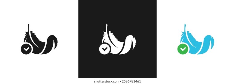 Sensitive Skin icon. Feather Hypoallergenic icon. Feather Check Logo. Hypoallergenic Tested Cosmetic Product