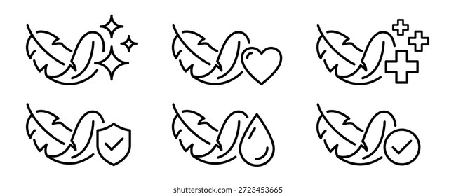 Sensitive skin icon set. Organic cosmetic skin care components for healthy and hydrated skin. Sensitive skin label, logo, badge, sign, symbol, banner, black, line, flat vector, isolated illustration.