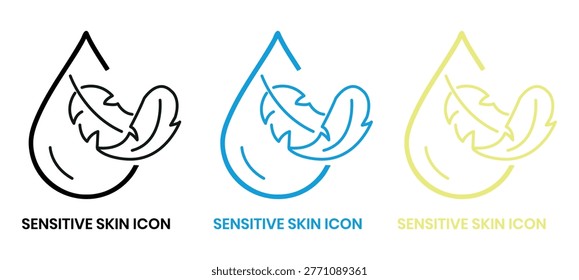 Sensitive skin icon set. Organic cosmetic skin care components for healthy and hydrated skin. Sensitive skin label, logo, badge, sign, symbol, banner, black, line, flat vector, isolated illustration.