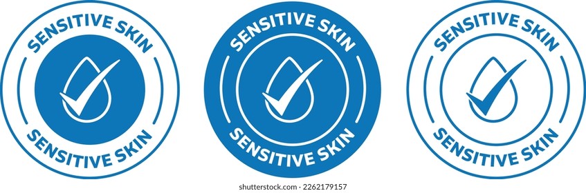 Sensitive skin icon. suitable for Sensitive skin blue and white rounded outline logotype vector badge symbol. Vector stamp of Suitable for sensitive skin. Isolated Vector Illustration