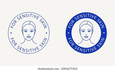 Para la etiqueta de piel sensible, logotipo de belleza, etiqueta, sello para el embalaje para el cuidado de la piel de las mujeres. Icono para crema, tóner, hidratante, máscara facial, loción