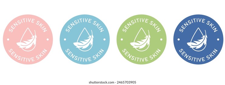 Sensitive skin label vector design for packaging. Sensitive skin icon. Illustration, logo, symbol, sign, stamp, tag, emblem, mark or seal for package. Chemical allergens free product sticker.