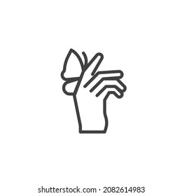 For Sensitive Skin Line Icon. Linear Style Sign For Mobile Concept And Web Design. Hand With Butterfly Outline Vector Icon. Symbol, Logo Illustration. Vector Graphics