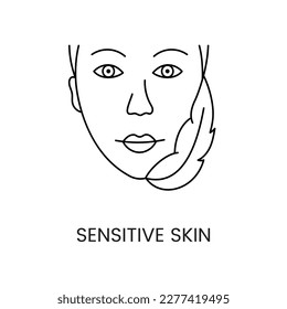 Sensitive skin line icon in vector, illustration of woman face and bird feather.