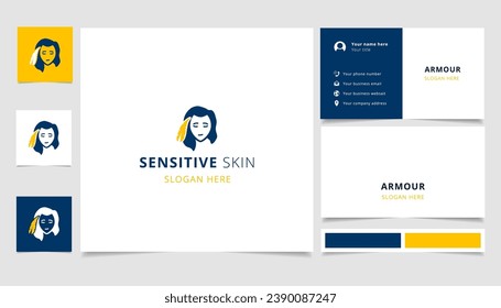 Sensitive skin logo design with editable slogan. Branding book and business card template.