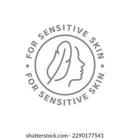 For sensitive skin type cosmetics vector line label. Cosmetic cream or lotion outline badge.