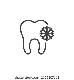 Sensitive teeth line icon. linear style sign for mobile concept and web design. Tooth and snowflake outline vector icon. Symbol, logo illustration. Vector graphics