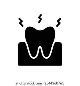 Vector de icono de diente sensible. Símbolo de sensibilidad dental dental de dientes planos negro sólido icono