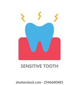 Ícone de cor de vetor de dente sensível. Dentes orais dentários símbolo de sensibilidade ícone de ilustração plana