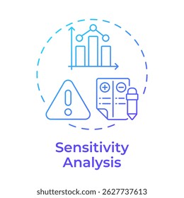 Ícone de conceito de gradiente azul de análise de sensibilidade. Planejamento da estratégia de gerenciamento de RH. Método de previsão da força de trabalho. Ilustração de linha de forma redonda. Ideia abstrata. Design gráfico. Postagem de blog fácil de usar