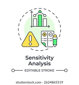 Ícone de conceito de várias cores da análise de sensibilidade. Planejamento da estratégia de gerenciamento de RH. Método de previsão da força de trabalho. Ilustração de linha de forma redonda. Ideia abstrata. Design gráfico. Postagem de blog fácil de usar